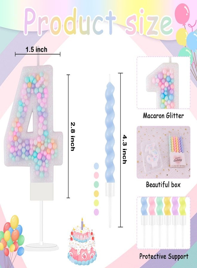 LEBERY Rainbow Number 4 Birthday Candle 3D Macaron Glitter Number 4 Candle Pastel Pink Birthday Cake Candles with 12 Pcs Long Spiral Cake Candles for Girls Boys Cakes Topper Wedding Anniversary Theme Decor - Image 4