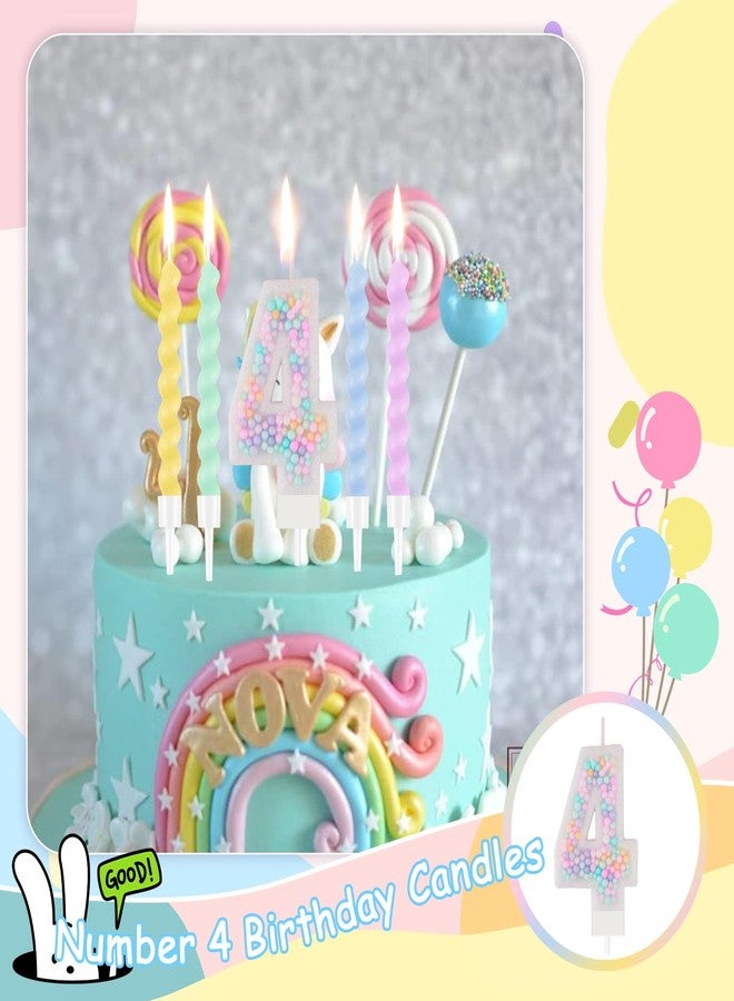LEBERY Rainbow Number 4 Birthday Candle 3D Macaron Glitter Number 4 Candle Pastel Pink Birthday Cake Candles with 12 Pcs Long Spiral Cake Candles for Girls Boys Cakes Topper Wedding Anniversary Theme Decor - Image 5