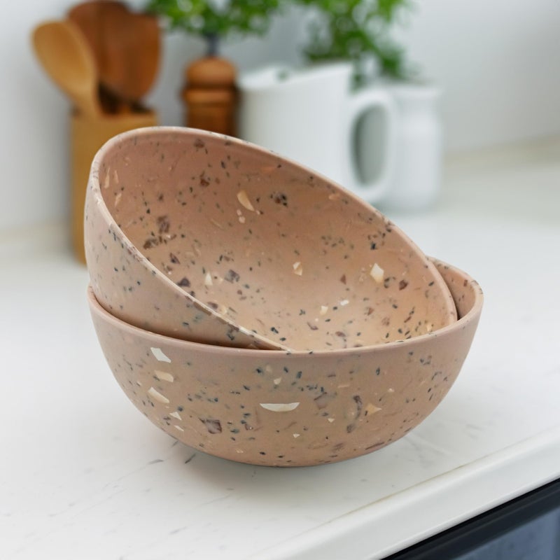 Red Butler Eco-Friendly Bamboo Fiber Snack Bowls | Set of 2 Bowls | Reusable and Stain Resistant | Microwave Safe | Perfect for Maggi, Pasta & Snacks | Elegant Walnut Design - Image 1