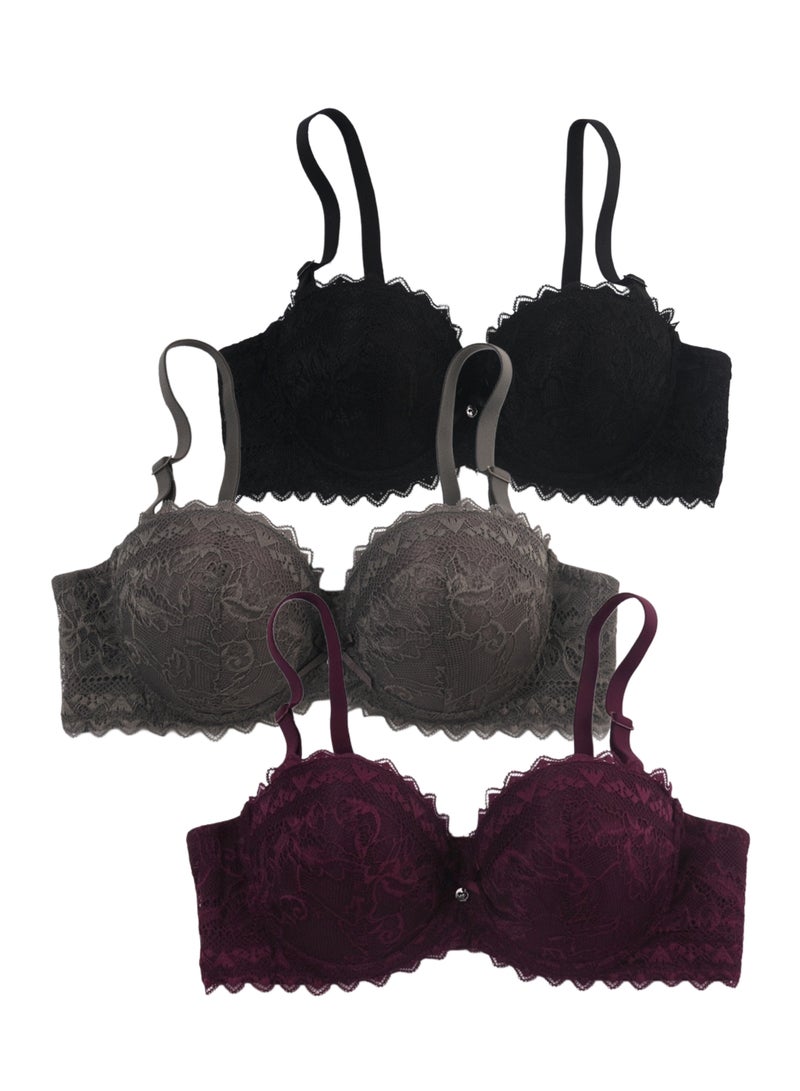 3 Pieces Women Bra Underwire Ladies Pushup Bra Women Daily Bra Everyday Bra  - Image 1
