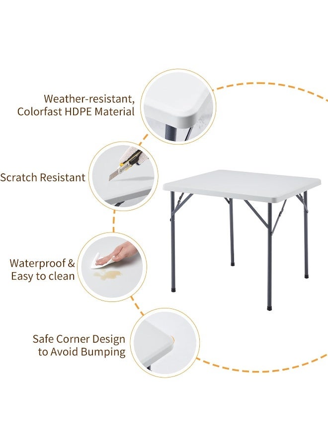 طاولة تريستيل قابلة للطي مربعة خفيفة الوزن للتخييم في الهواء الطلق، طاولة نزهة قابلة للطي من البلاستيك المتين، طاولة تريستيل قابلة للطي لحفلة الشواء، تطوى إلى نصفين مع مقبض حمل، بيضاء 【88×88×75 سم】 - Image 5