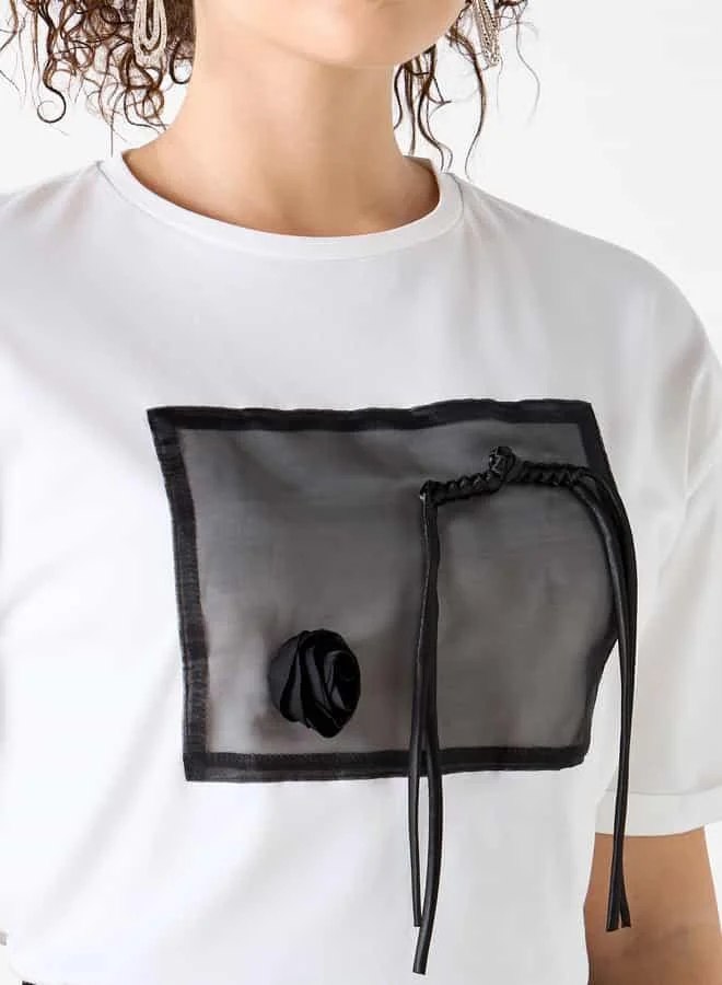 2Xtremz 2Xtremz Applique Detail Round Neck T-shirt with Short Sleeves