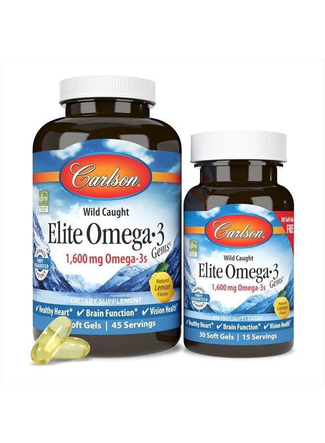 Carlson Elite Omega-3 Gems, 1600 mg Omega-3 Fatty Acids Including EPA and DHA, Norwegian Fish Oil Supplement, Wild Caught, Sustainably Sourced Capsules, Lemon, 90+30 Softgels - Image 5