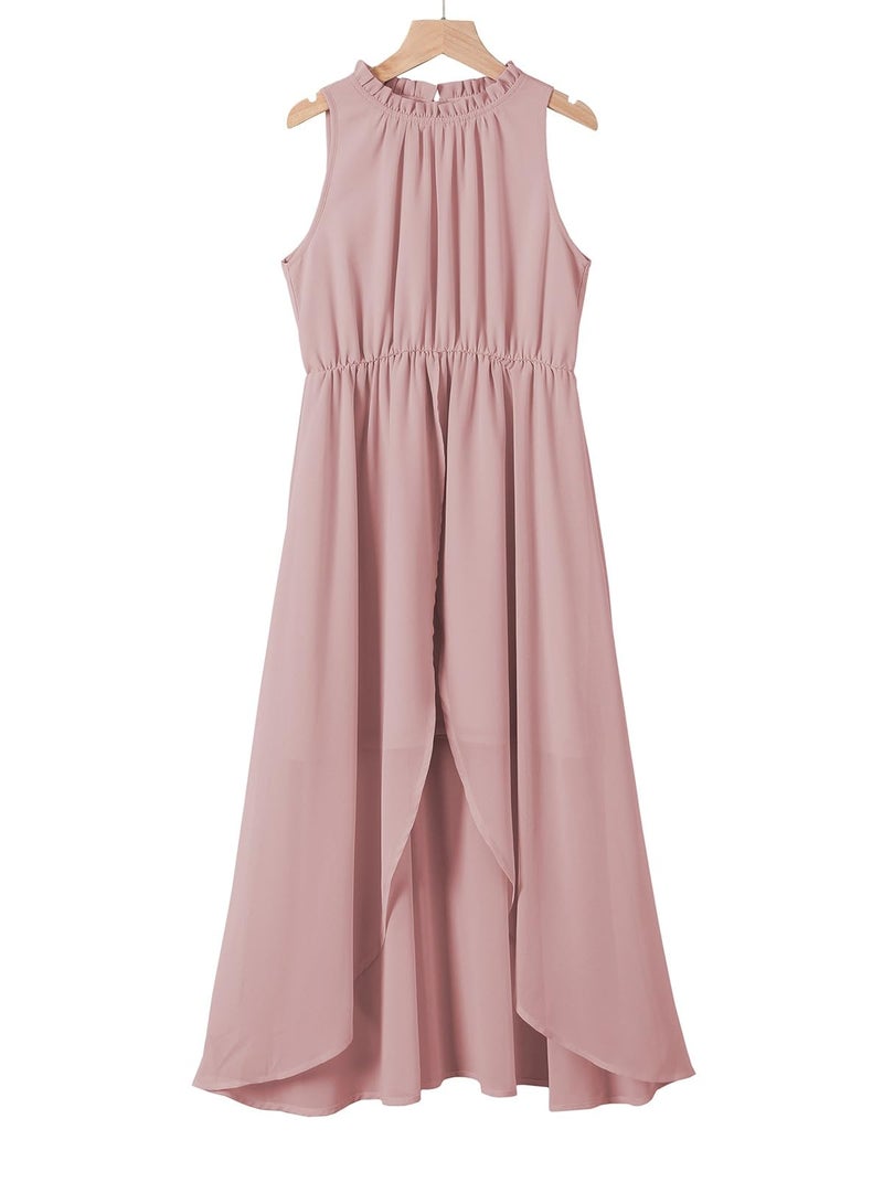 blibean Summer Girl Sleeveless Dress Kid Prom A Line Outfit Wedding Turtleneck Aline Zip Up Spring Clothes Age 14T-15T (Size 14 15 16 Year) Light Pink - Image 5