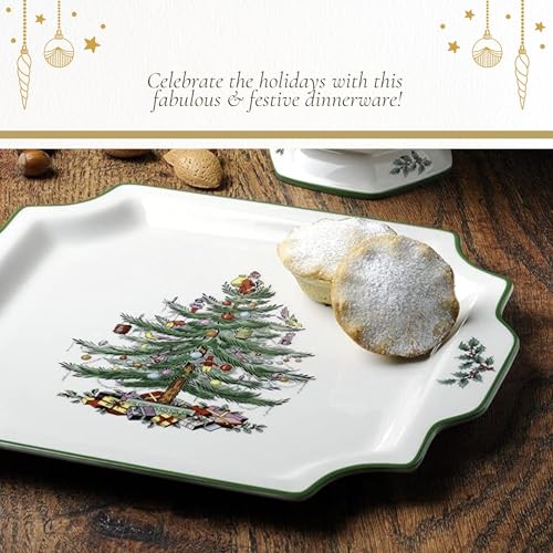 Spode Christmas Tree 12.5" Square Handled Serving Platter - Porcelain Serving Plate for Holiday Snacks, Appetizers, Buffet Displays - Microwave & Dishwasher Safe - Elegant Holiday Tableware - Image 5