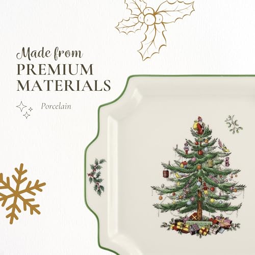 Spode Christmas Tree 12.5" Square Handled Serving Platter - Porcelain Serving Plate for Holiday Snacks, Appetizers, Buffet Displays - Microwave & Dishwasher Safe - Elegant Holiday Tableware - Image 4