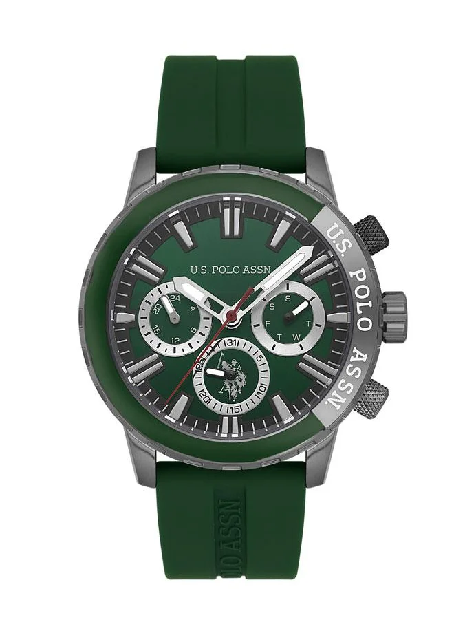 يو اس بولو اسن U.S. Polo Assn. Men's USPA1026-11 45mm Classic Green Watch with Elegant White Markers & Luxurious Silcone Strap - Perfect for Formal & Daily Wear