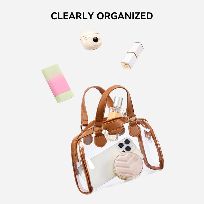 BOSTANTEN Clear Bag for Stadium Events, Small Clear Crossbody Purse with Top Handle for Concerts, Sports, Brown - Image 5