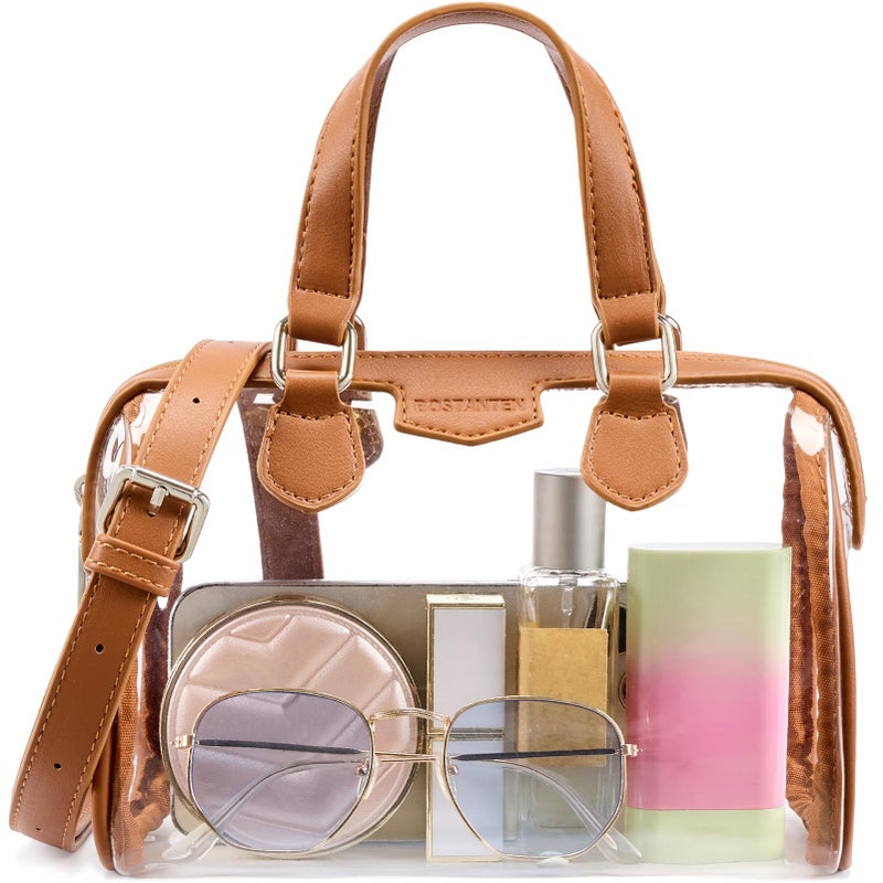 BOSTANTEN Clear Bag for Stadium Events, Small Clear Crossbody Purse with Top Handle for Concerts, Sports, Brown - Image 1