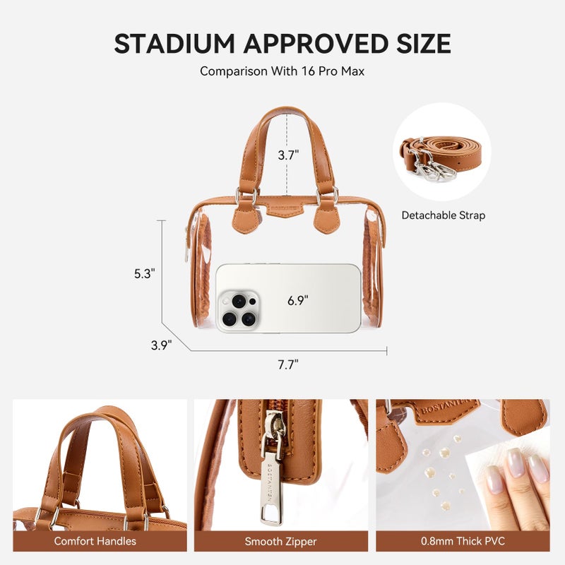 BOSTANTEN Clear Bag for Stadium Events, Small Clear Crossbody Purse with Top Handle for Concerts, Sports, Brown - Image 4