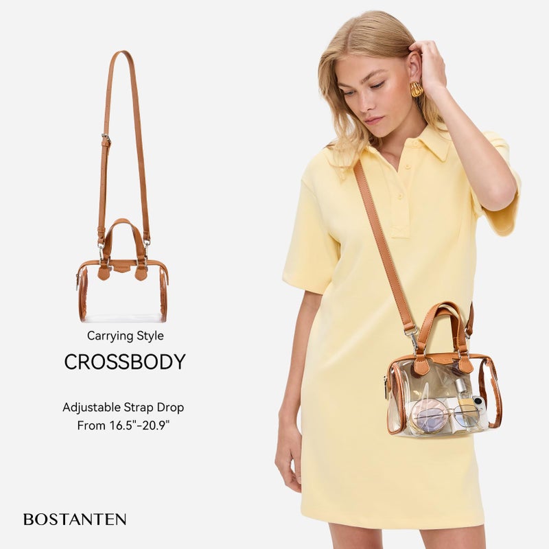 BOSTANTEN Clear Bag for Stadium Events, Small Clear Crossbody Purse with Top Handle for Concerts, Sports, Brown - Image 3