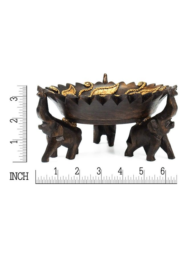 AeraVida Rejoicing Elephant Leaves Carved Rain Tree Circular Wooden Tray  - Image 4