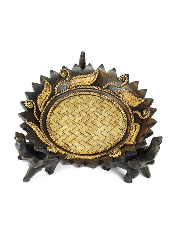 AeraVida Rejoicing Elephant Leaves Carved Rain Tree Circular Wooden Tray  - Image 3