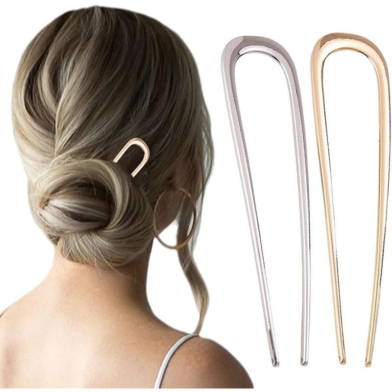 Fauppt French Hair Pin Hair Pins for Women,2025 French Twist Hair Pin Hair Pins,U Shaped Hair Pins Metal Vintage Hair Sticks French Hair Pin Hairstyle for Women (Gold+Silver) - Image 1