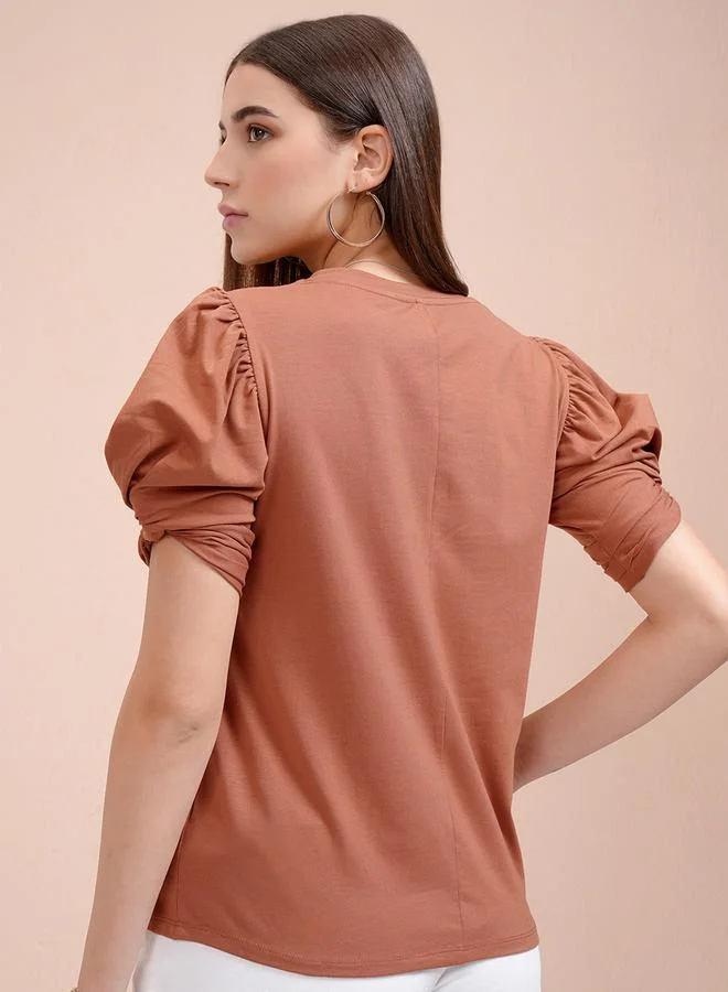 Tokyo Talkies Tokyo Talkies Solid Puff Sleeves Slim Fit T-Shirt
