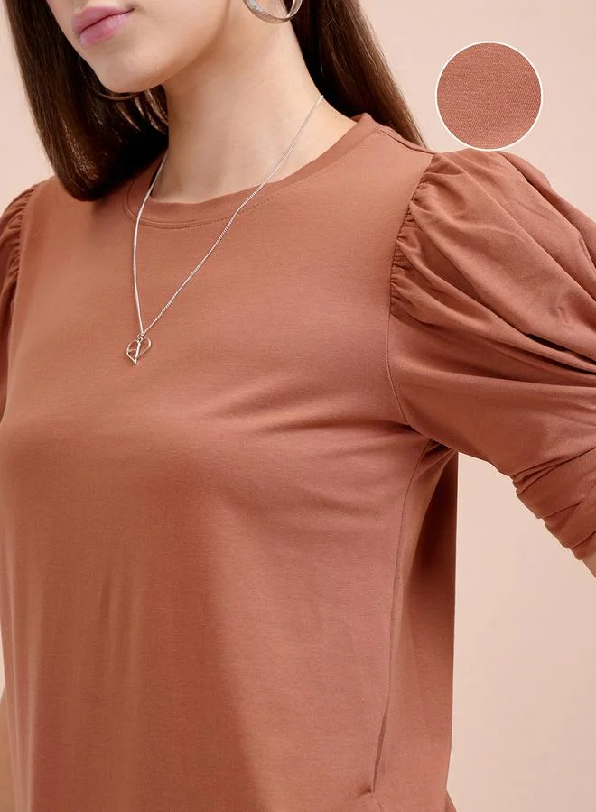 Tokyo Talkies Tokyo Talkies Solid Puff Sleeves Slim Fit T-Shirt