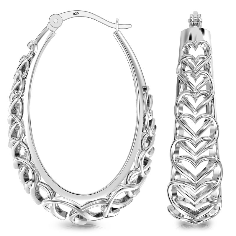 Lecalla Valentines Day Gifts 925 Sterling Silver Heart Hoop Earrings For Women | Medium Outline Filigree Heart Hoop Earring | Love Heart Linked Hoop Earring 31Mm - Image 3