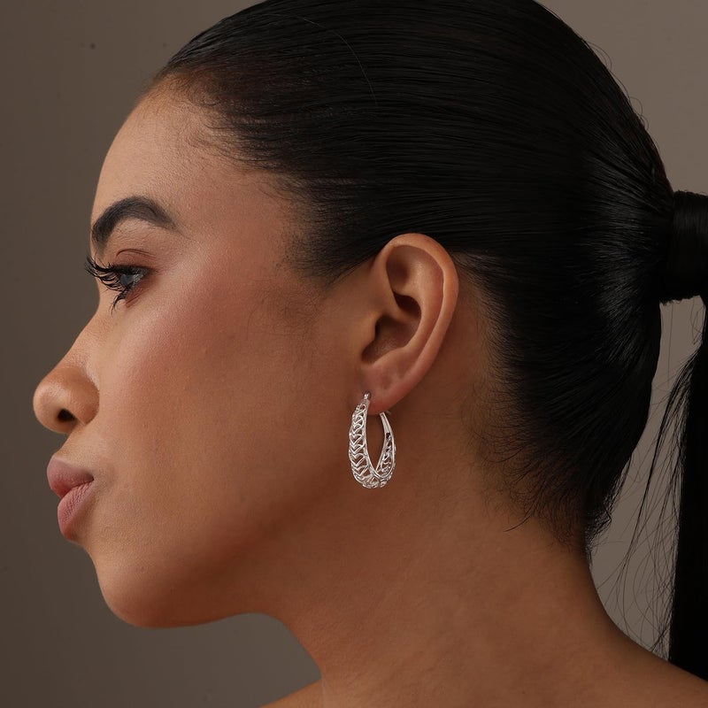Lecalla Valentines Day Gifts 925 Sterling Silver Heart Hoop Earrings For Women | Medium Outline Filigree Heart Hoop Earring | Love Heart Linked Hoop Earring 31Mm - Image 2