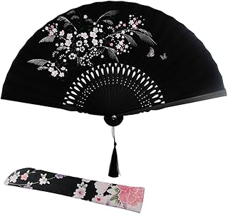 Wobe Grassflowers Folding Hand Held Fans - with a Fabric Sleeve for Protection for Birthday Gifts - Womens Folding Hand - Image 1