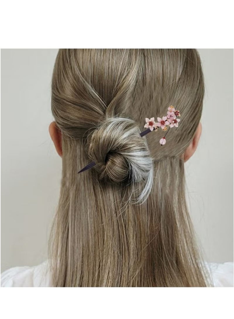 3 PACK Chinese Flower Hair Sticks Vintage Wooden Hair Pin Chinese Style Handmade Headpiece for Women Girls - Image 4