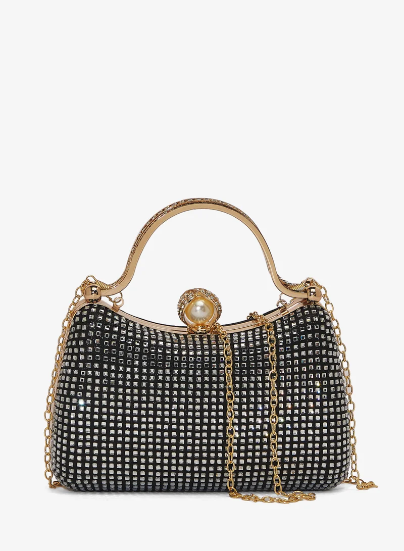Gold, Silver Detailed Embellished Handle Bag