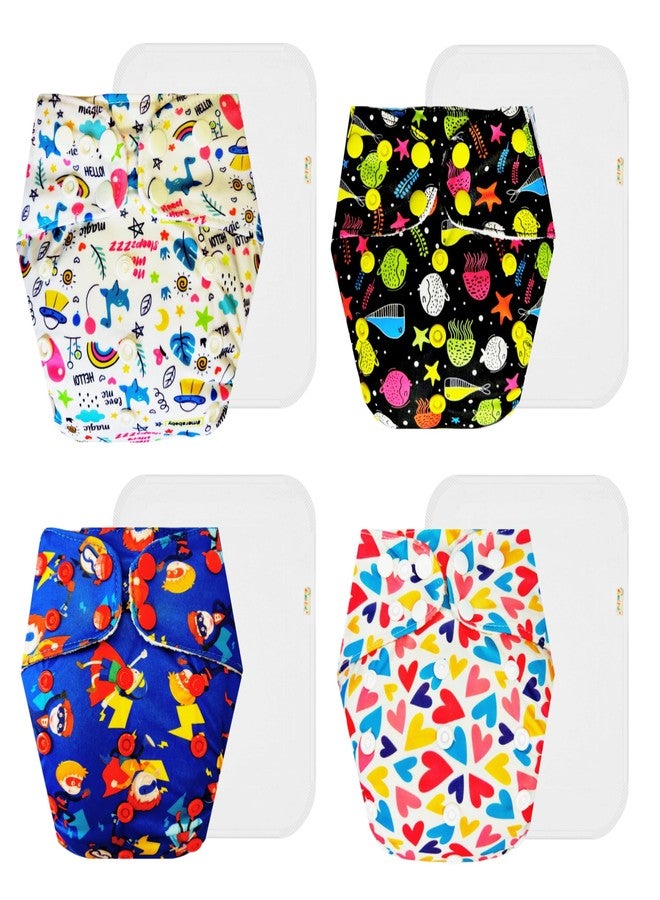 حفاضات دمبلدو القماشية الممتازة مع حشوة قطنية (عبوة من 4) | مضادة للحساسية | تسمح بمرور الهواء | أزرار كبس قابلة للتعديل | مثالية لفصل الصيف الهندي | من 3 أشهر إلى 3 سنوات | مناسبة للجنسين - Image 1