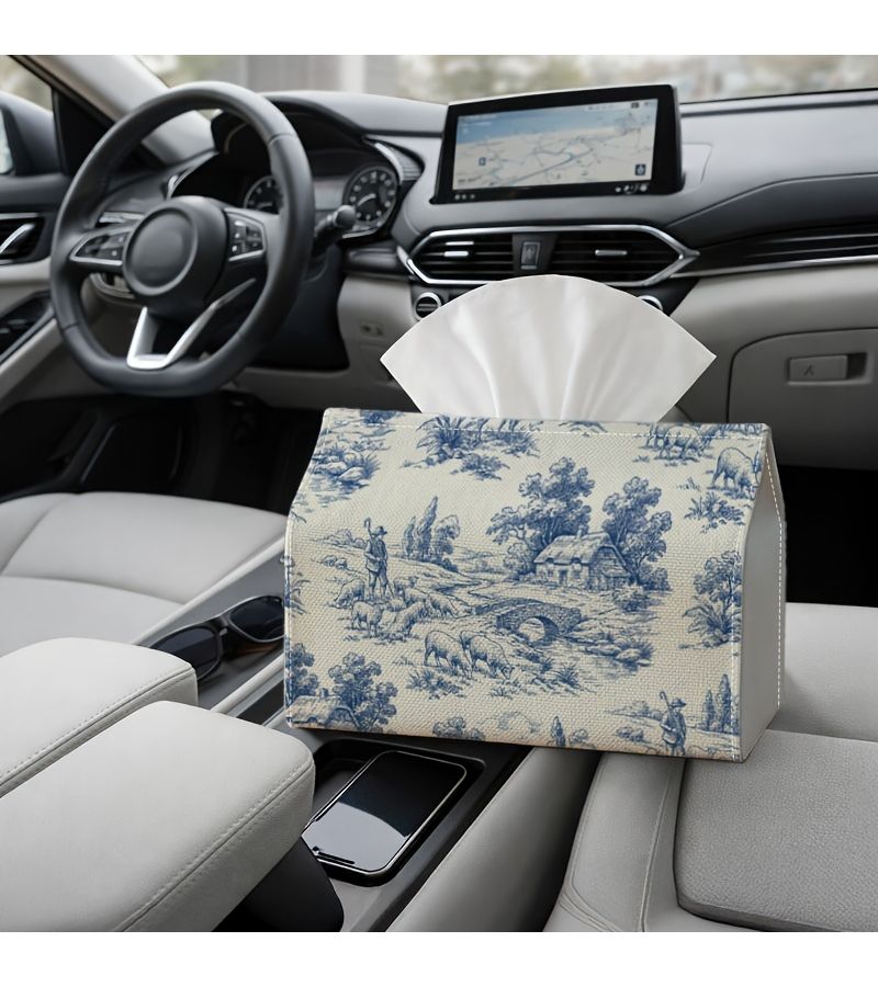 Vintage Blue Toile Tissue Box 18x11x13cm Countryside Napkin Holder - Image 5