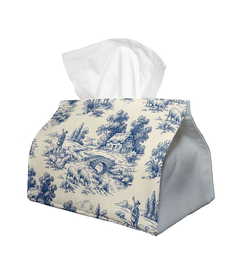 Vintage Blue Toile Tissue Box 18x11x13cm Countryside Napkin Holder - Image 3