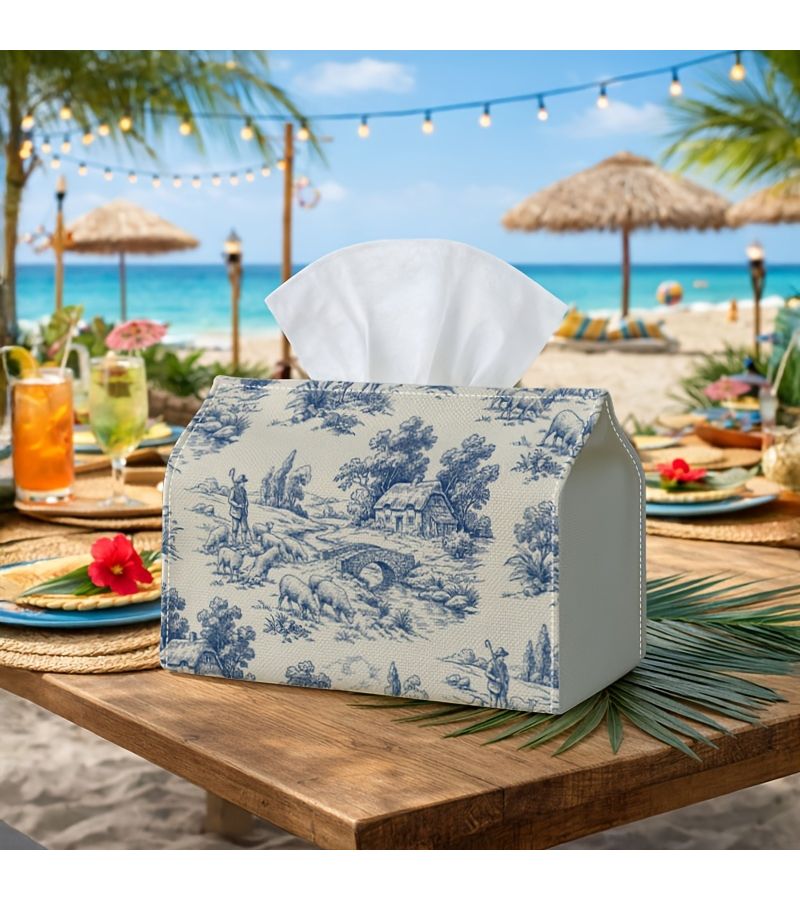 Vintage Blue Toile Tissue Box 18x11x13cm Countryside Napkin Holder - Image 2