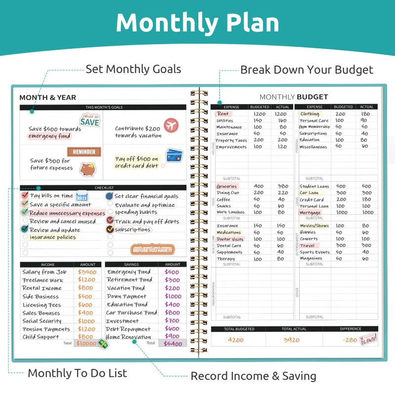 Taja Budget Planner - Monthly Budget Book with Expense Tracker Notebook, Undated Bill Organizer & Finance Planner to Take Control of Your Money, Account Book to Manage Your Finances-Blue - Image 3