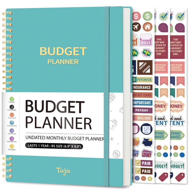 Taja Budget Planner - Monthly Budget Book with Expense Tracker Notebook, Undated Bill Organizer & Finance Planner to Take Control of Your Money, Account Book to Manage Your Finances-Blue - Image 1