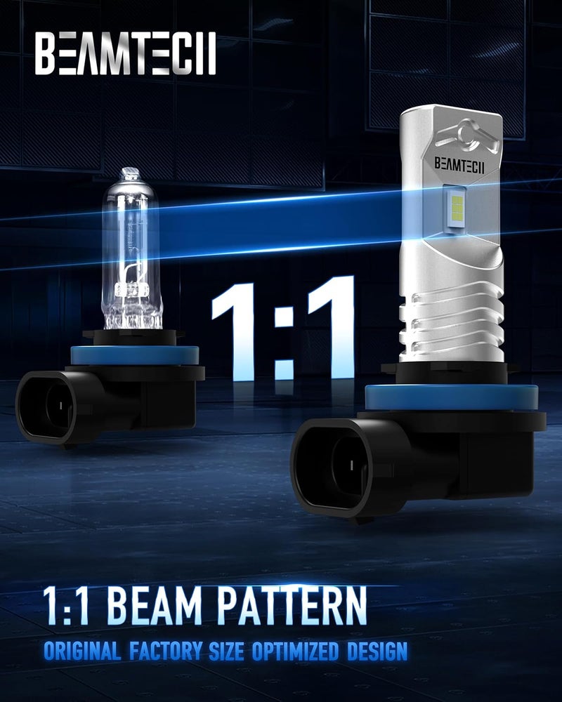 BEAMTECH H8 Fog Light Bulb,6500K White 1:1 Size Super Bright Non-Polarity of 2 - Image 4