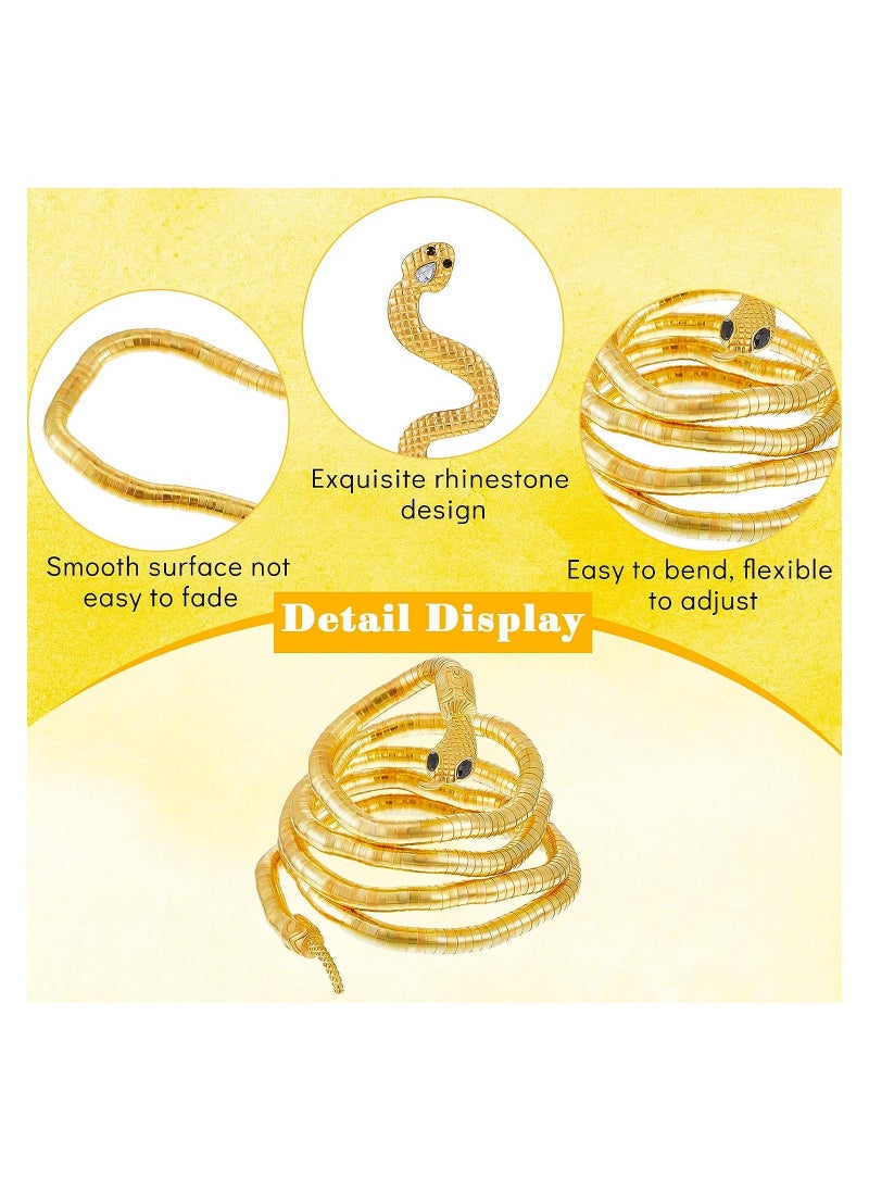 KASTWAVE - Bendable Snake Bracelet Earrings Set, Flexible Snake Bracelet Punk Snake Choker Gold Long Dangle Serpent Earrings Curved Snake Shaped Ear Studs for Hollween Party Jewelry - Image 1