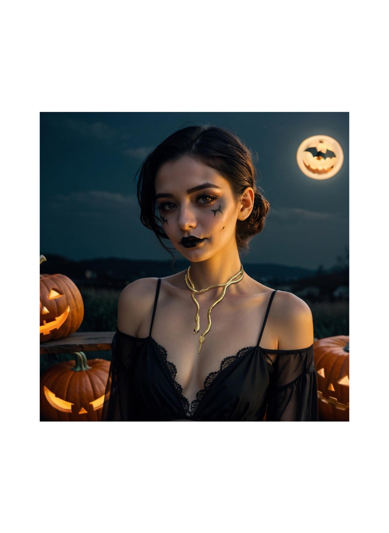 KASTWAVE - Bendable Snake Bracelet Earrings Set, Flexible Snake Bracelet Punk Snake Choker Gold Long Dangle Serpent Earrings Curved Snake Shaped Ear Studs for Hollween Party Jewelry - Image 1
