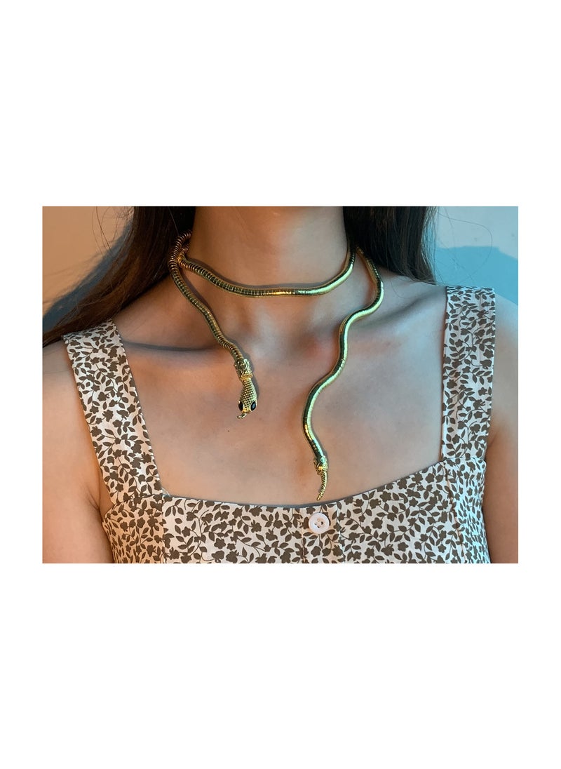 KASTWAVE - Bendable Snake Bracelet Earrings Set, Flexible Snake Bracelet Punk Snake Choker Gold Long Dangle Serpent Earrings Curved Snake Shaped Ear Studs for Hollween Party Jewelry - Image 1
