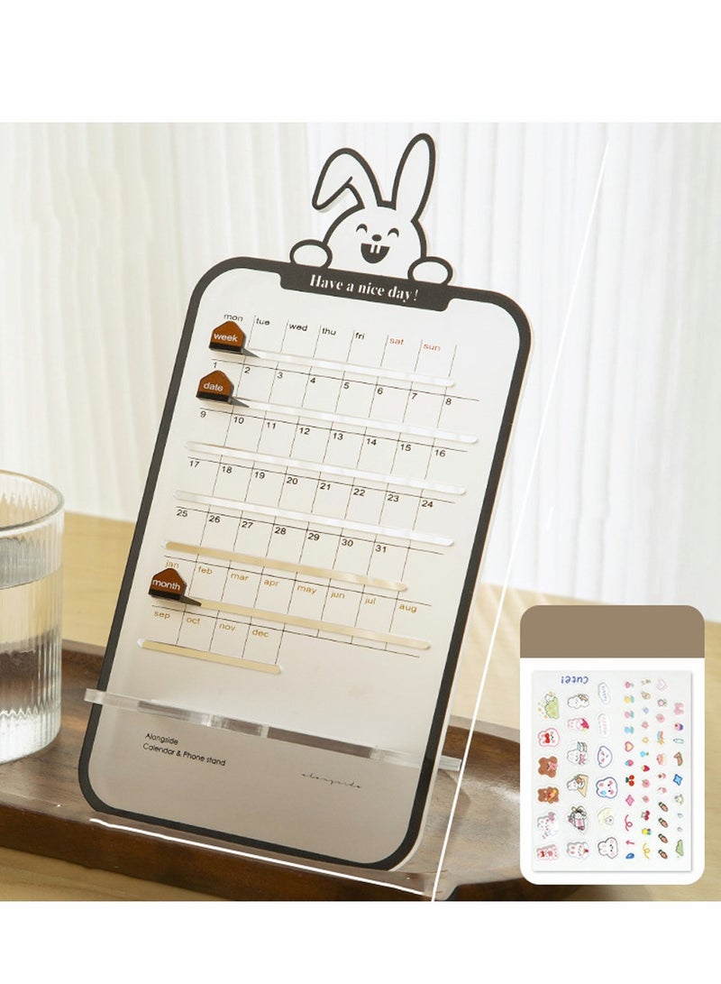 Luckam 2023 Desktop Calendar Transparent lovely Rabbit Mini Small Ornaments Schedule Manual Perpetual Calendar Creative Desktop Office Mobile Phone Holder - Image 1