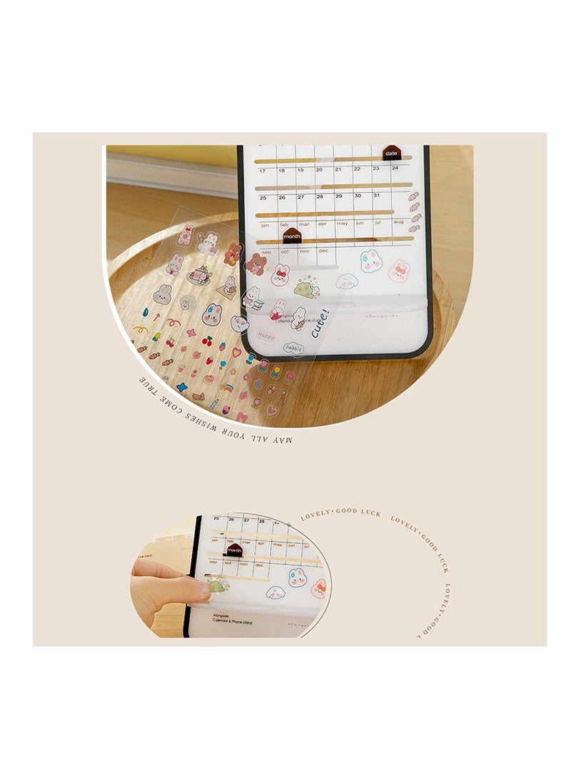 Luckam 2023 Desktop Calendar Transparent lovely Rabbit Mini Small Ornaments Schedule Manual Perpetual Calendar Creative Desktop Office Mobile Phone Holder - Image 3