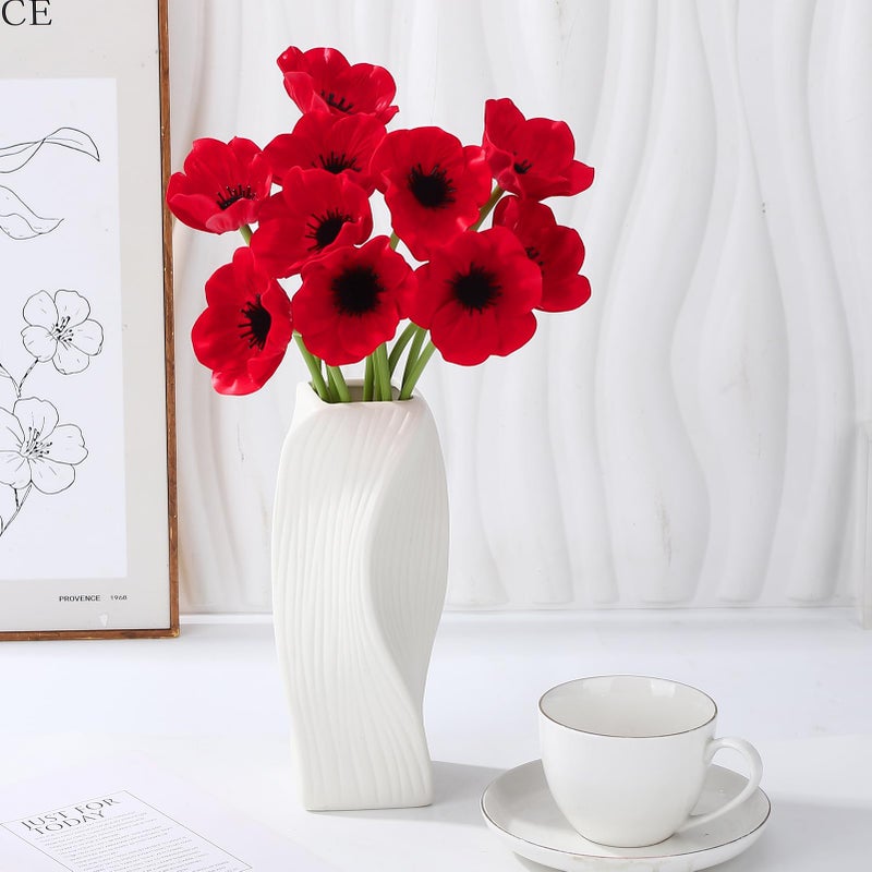 Ovveroche 10PCS Red Artificial Poppy Flowers Fake PU Floral Stems Real Touch Silk Like Wedding Memorial Day Decor Bouquet Centerpieces Home Arrangements - Image 5