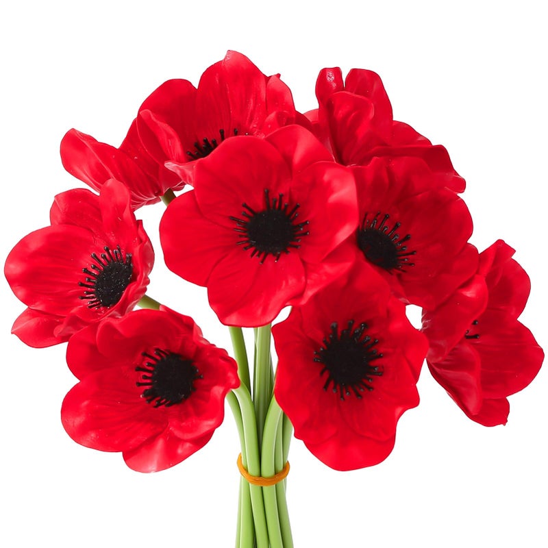 Ovveroche 10PCS Red Artificial Poppy Flowers Fake PU Floral Stems Real Touch Silk Like Wedding Memorial Day Decor Bouquet Centerpieces Home Arrangements - Image 1