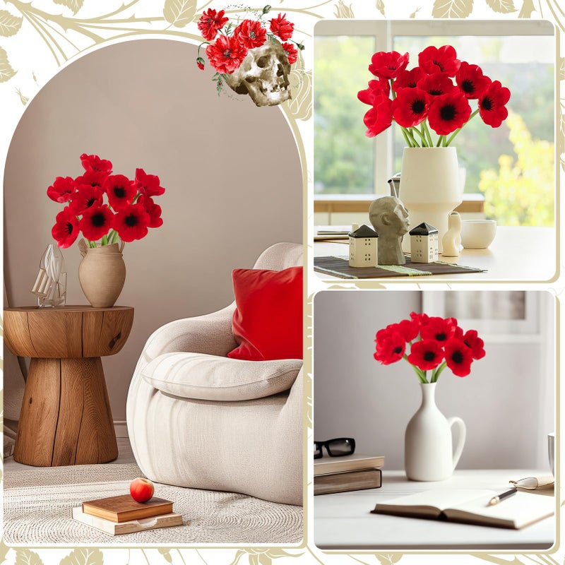 Ovveroche 10PCS Red Artificial Poppy Flowers Fake PU Floral Stems Real Touch Silk Like Wedding Memorial Day Decor Bouquet Centerpieces Home Arrangements - Image 4