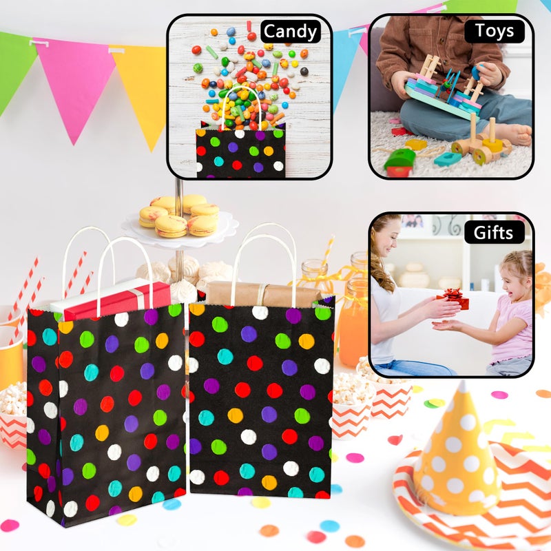BLEWINDZ 32Pcs Small Gift Bags with Tissue - Polka Dot Black Party Gift Bags with Handles, Colorful Rainbow Paper Goodie Bag for Party Favors, Kids Birthday - Image 2
