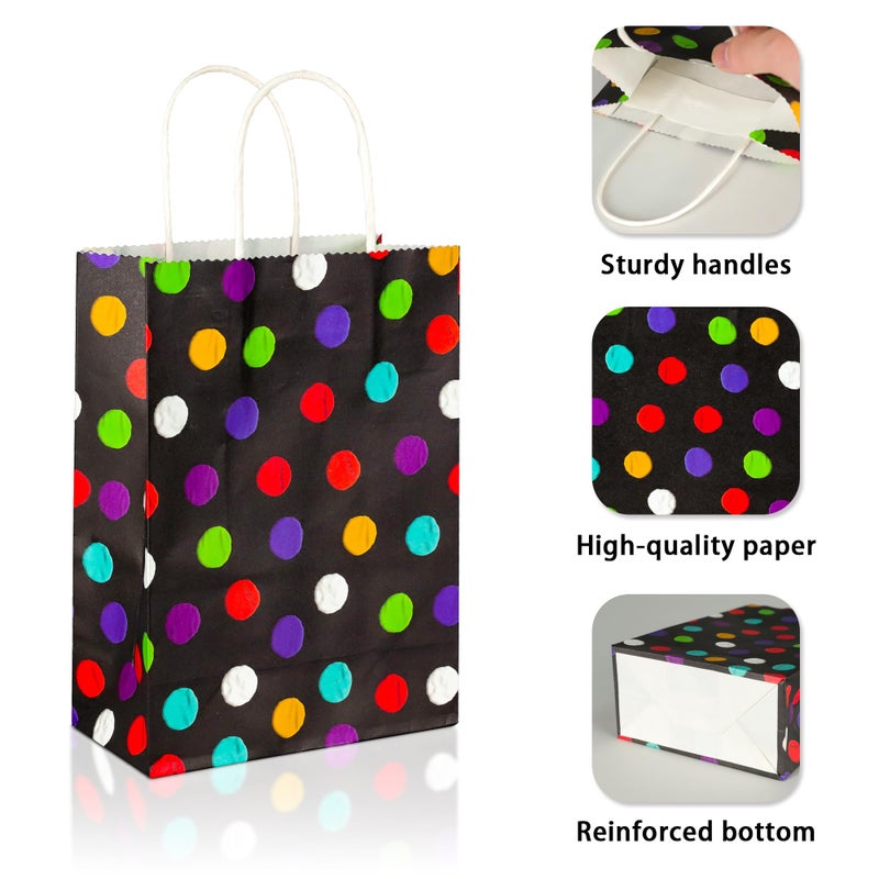 BLEWINDZ 32Pcs Small Gift Bags with Tissue - Polka Dot Black Party Gift Bags with Handles, Colorful Rainbow Paper Goodie Bag for Party Favors, Kids Birthday - Image 4