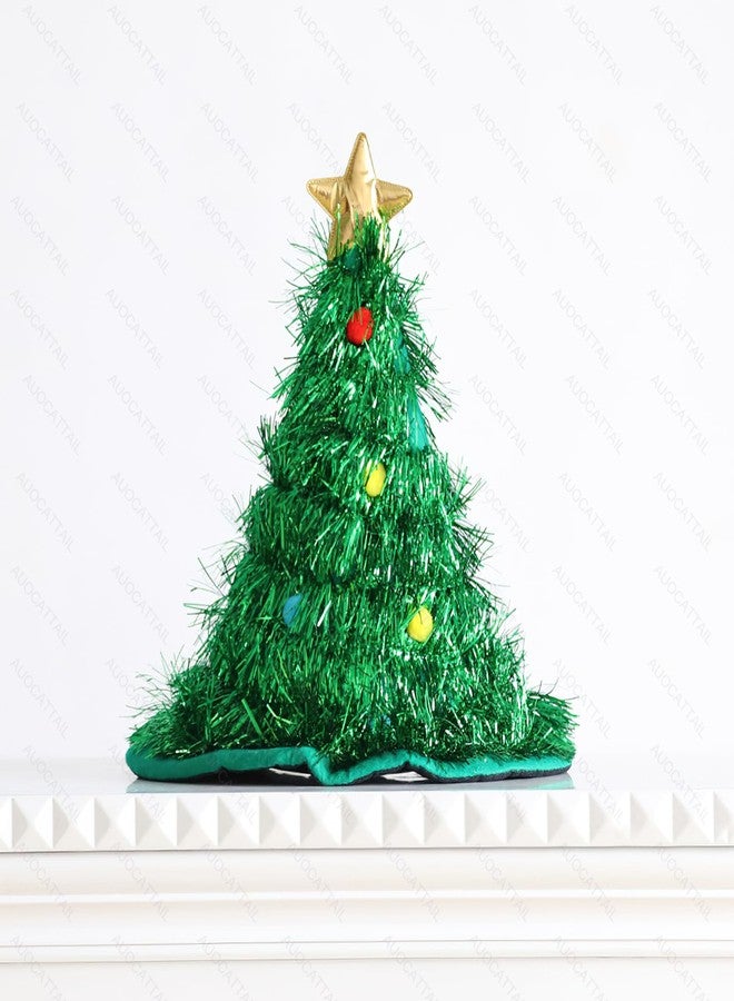 AUOCATTAIL Christmas Theme Green Tinsel Glitter Golden Five-pointed Star Christmas Tree Hats Christmas Holiday Novelty Party Costume Decoration Hat for Adults Kids - Image 2