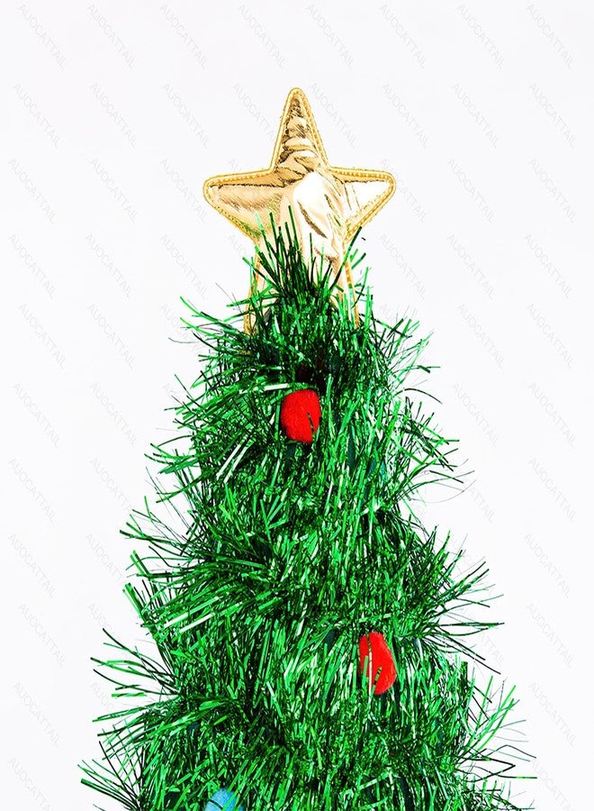 AUOCATTAIL Christmas Theme Green Tinsel Glitter Golden Five-pointed Star Christmas Tree Hats Christmas Holiday Novelty Party Costume Decoration Hat for Adults Kids - Image 3