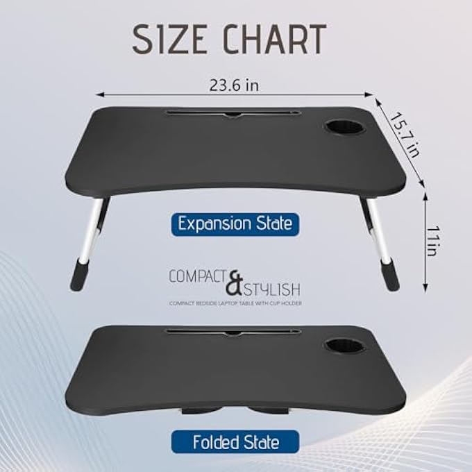 rayihni 3-PACK BLACK FOLDABLE LAPTOP TABLE WITH CUP HOLDER FOR BED, SOFA, FLOOR FOLDABLE LAPTOP TABLE, BREAKFAST SERVING BED TRAY, LAP DESK WITH FOLDABLE LEG & TABLET PHONE GROOVE - Image 3