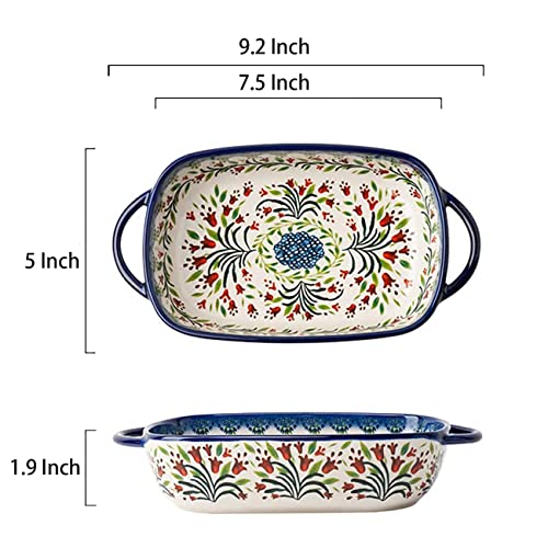 Bicuzat Vintage Style Tulip Flower Pattern Ceramic Bakeware Casserole Dish Baking Pan Lasagna Pans Baking Dish with Handles for Oven/Cooking/Kitchen-1 PCS-22 OZ - Image 2