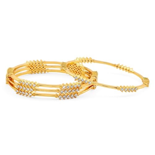 Rubans Set of 4, 22K Gold-Plated & Cubic Zirconia Studded Handcrafted Bangles | Elegant Wedding & Festive Jewelry - Image 1