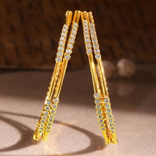 Rubans Set of 4, 22K Gold-Plated & Cubic Zirconia Studded Handcrafted Bangles | Elegant Wedding & Festive Jewelry - Image 2