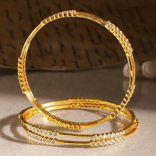 Rubans Set of 4, 22K Gold-Plated & Cubic Zirconia Studded Handcrafted Bangles | Elegant Wedding & Festive Jewelry - Image 4