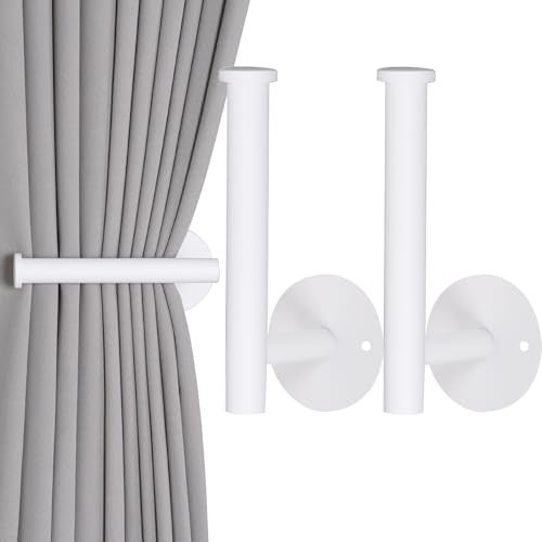 Groleca 2Pack No Drill Curtain Holdbacks Tiebacks Adhesive or Drilling Wall Mount Hooks SUS304 Stainless Steel Drapery Holdbacks Metal Curtain Hooks for Curtains 2White - Image 1